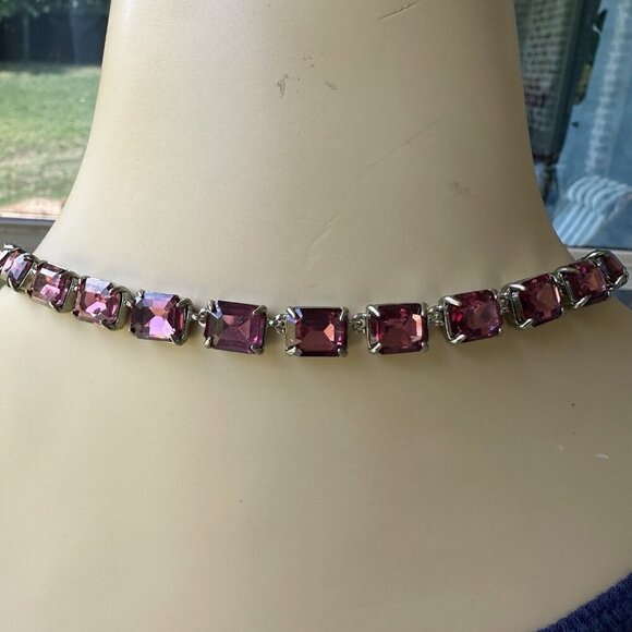 Banana Republic ᗺR Necklace Cranberry Lavender Rhinestones Statement Jewelry 26" - Picture 5 of 11